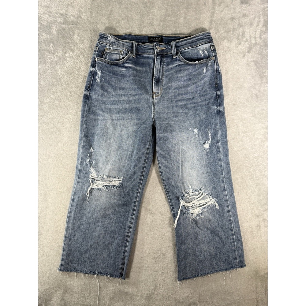 Judy Blue Jeans Women's 13/31 High Rise Wide Leg Crop Raw Hem 21"